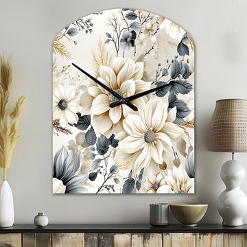 Ethereal Blue And White Chrysanthemum Boho Pattern - Asymmetric Metal Wall Clock